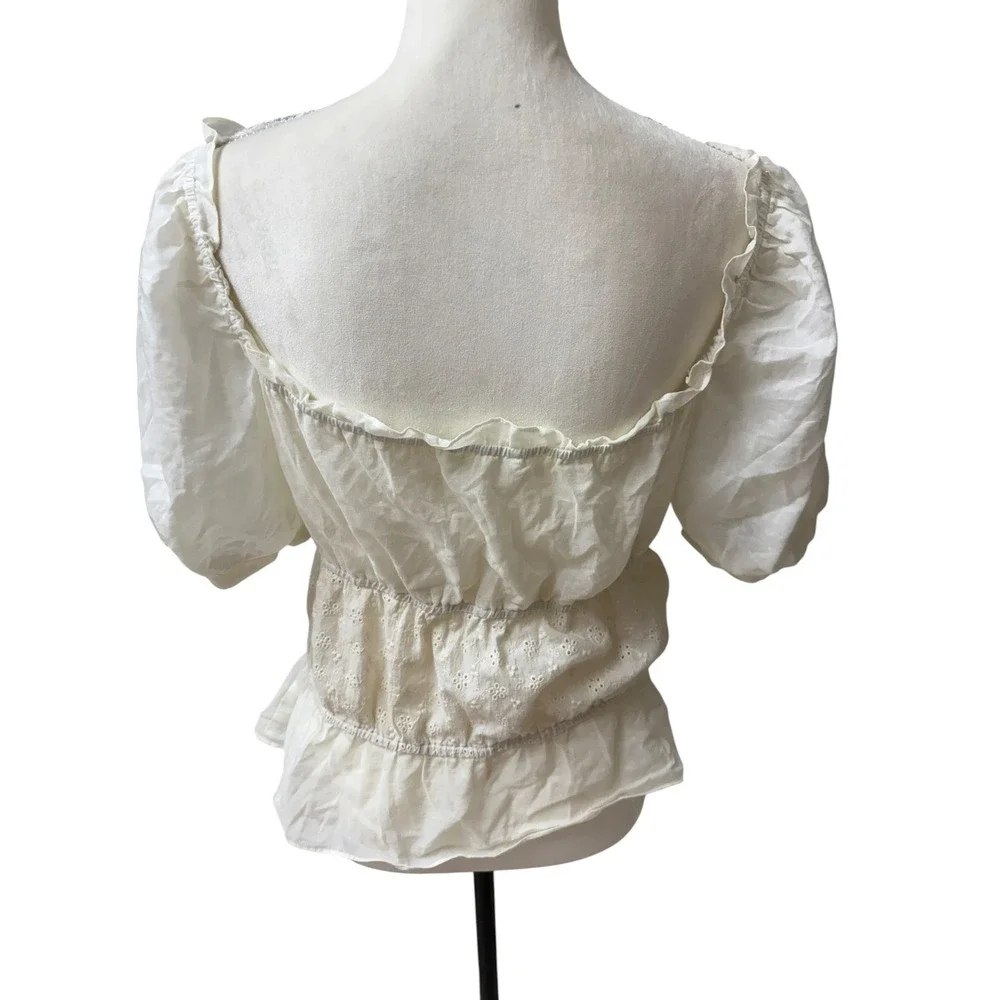 Reformation Cream Off White Ren Fair Peplum Puff Sleeve Button Down Top - XL